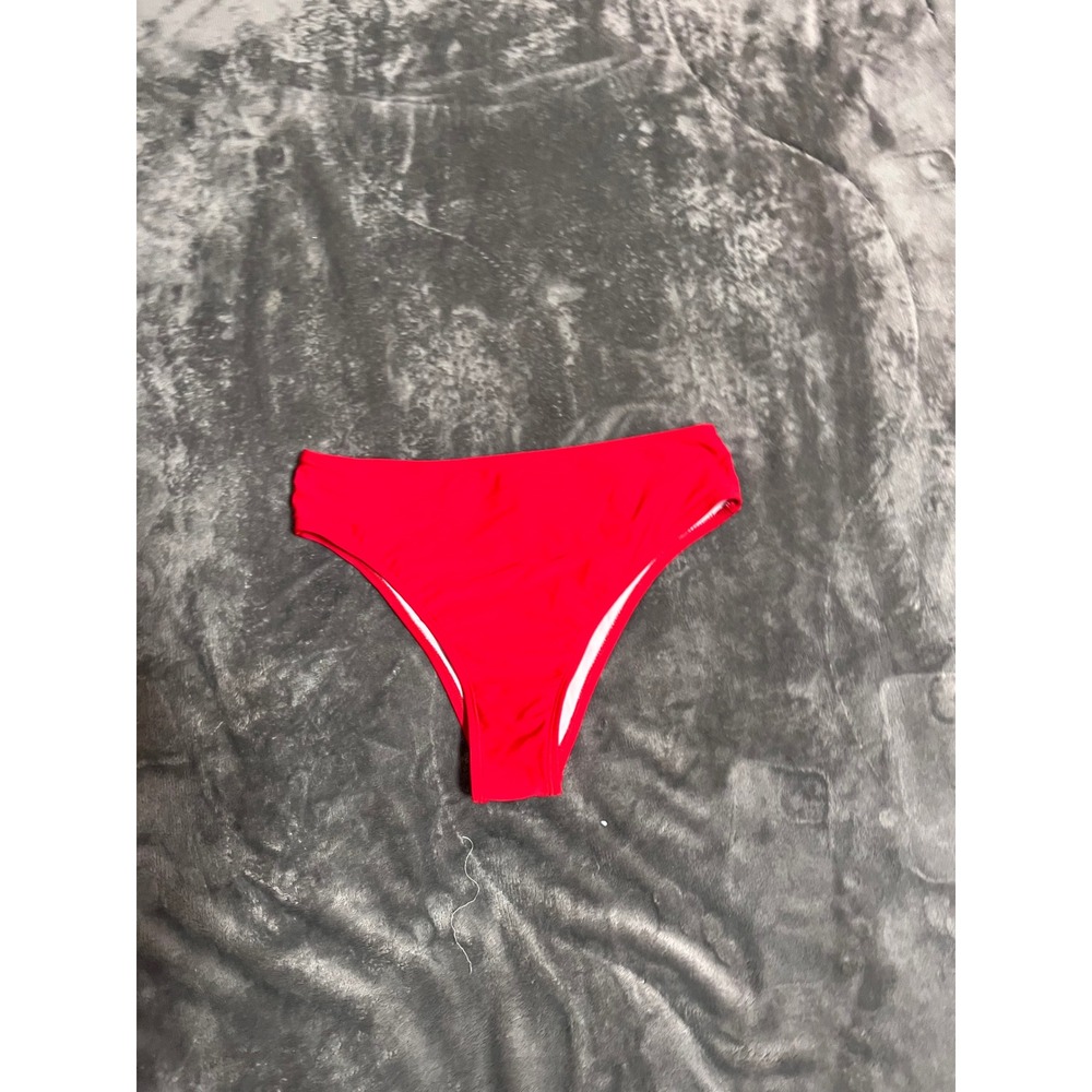 Red High Waisted Bikini Bottoms High Cut Swim Briefs Solid Red Medium